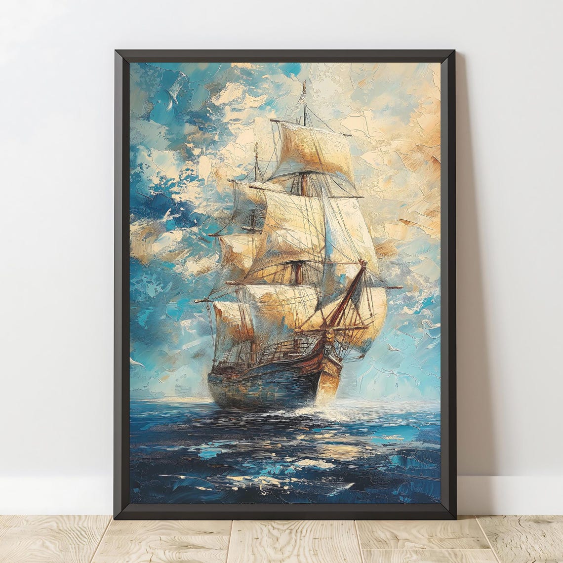 Tall Sailing Ship Open Ocean Dramatic Sky Vintage Nautical Art Poster - Image 2