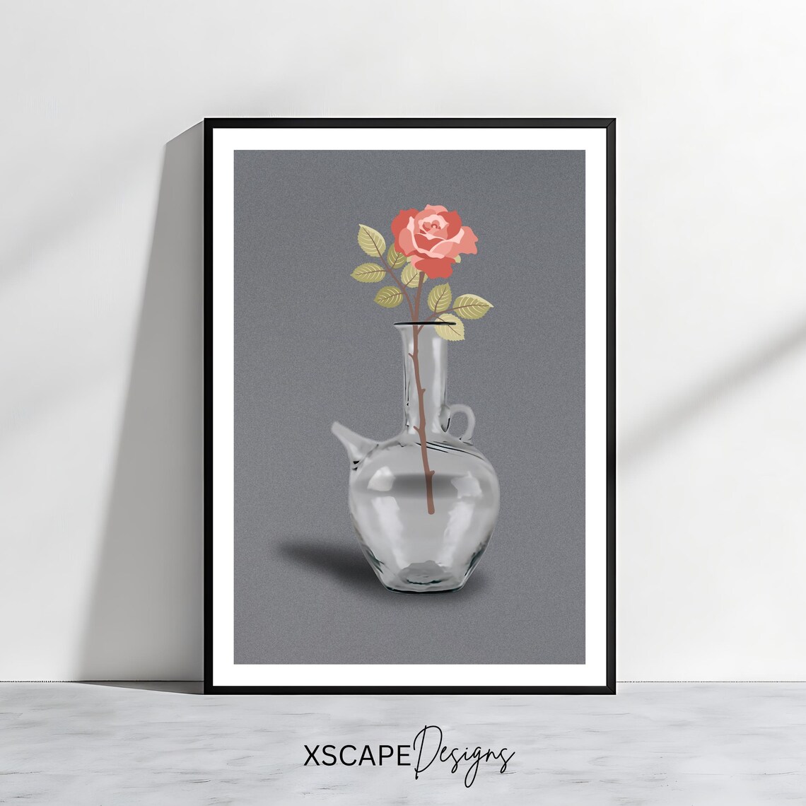 Lebanese Ibrik Glass Jug With Single Rose Minimalist Floral Art Print