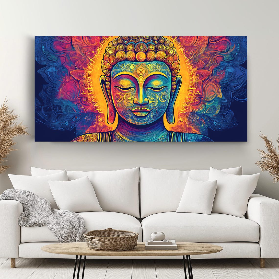 Colorful Buddha Wall Art Long Horizontal Narrow Print Vibrant Spiritual For Above Couch Or Bed - Image 2