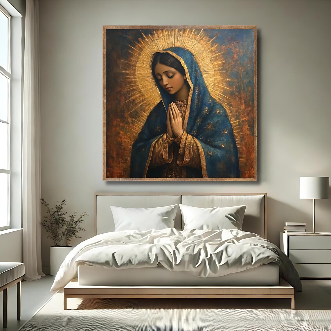 Vintage Our Lady of Guadalupe Praying Blue Mantle Gold Halo Art Print - Image 2