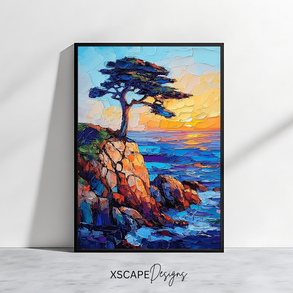 Coastal Sunset Cliffside Tree Art Print, Nature Decor