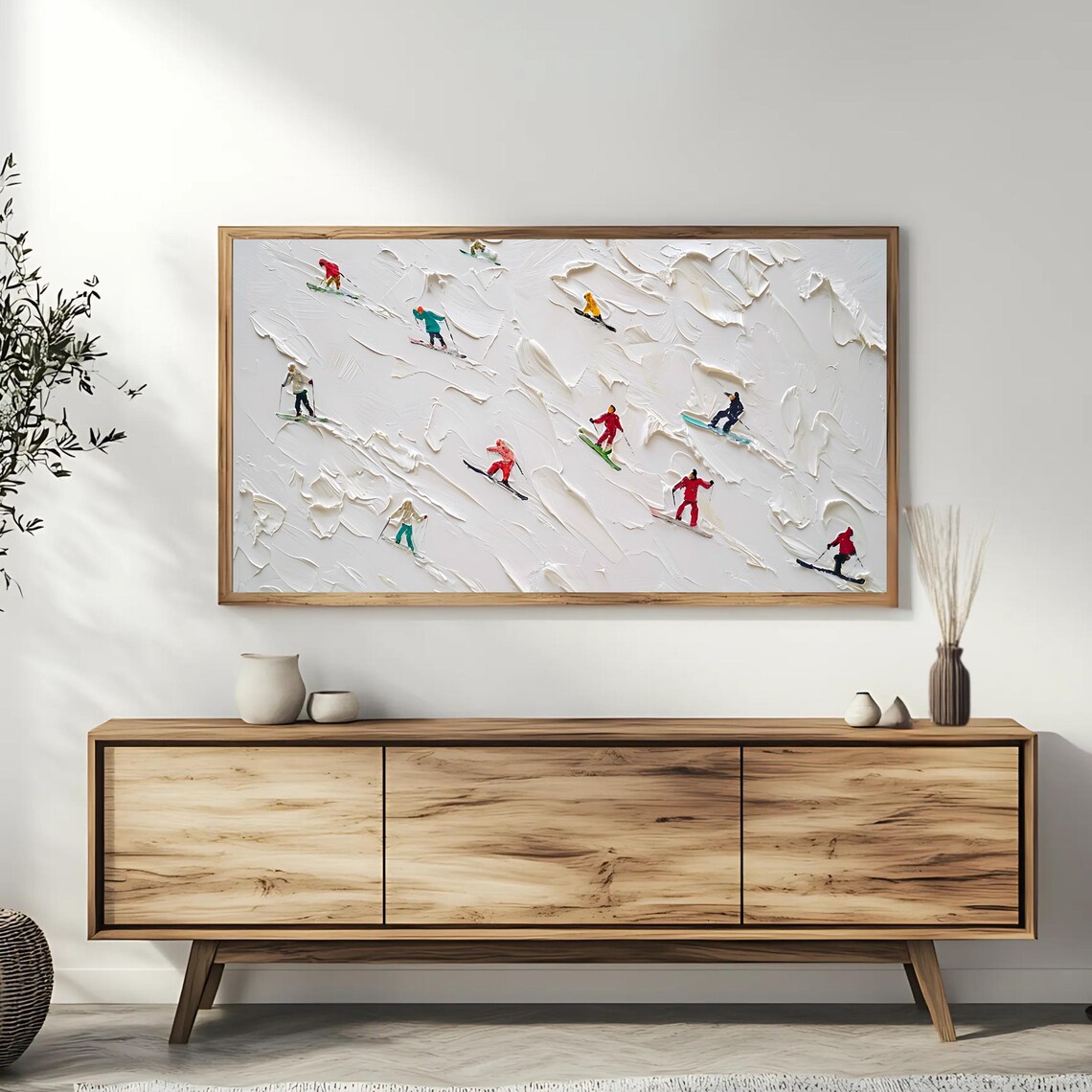 Skiers Gliding Down a Snowy Slope Minimalist Winter Sports Poster - Image 3