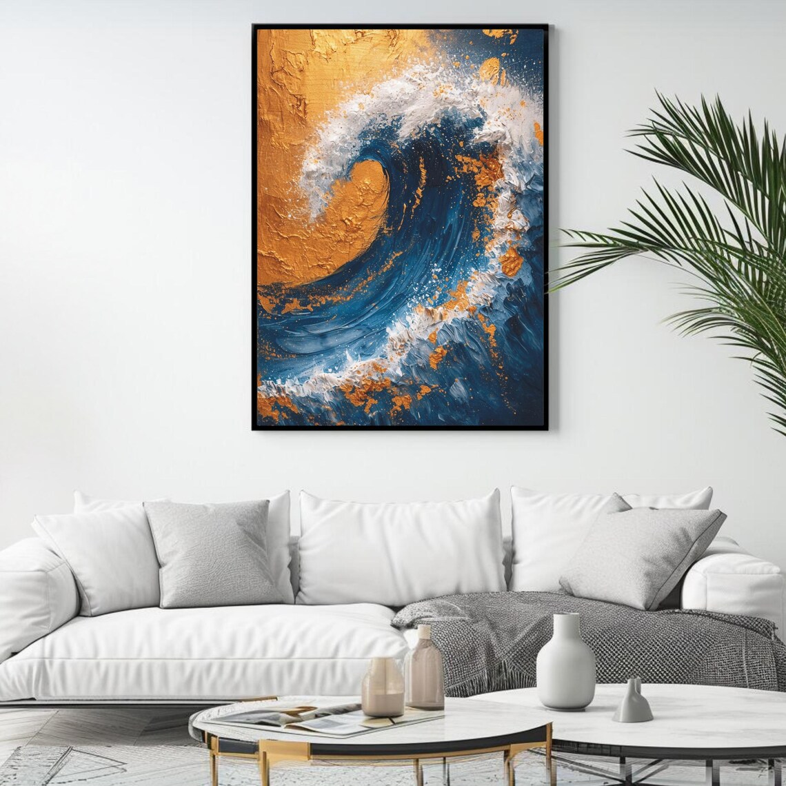 Gold Blue Ocean Wave Abstract Swirl Coastal Modern Art Print Poster - Image 4