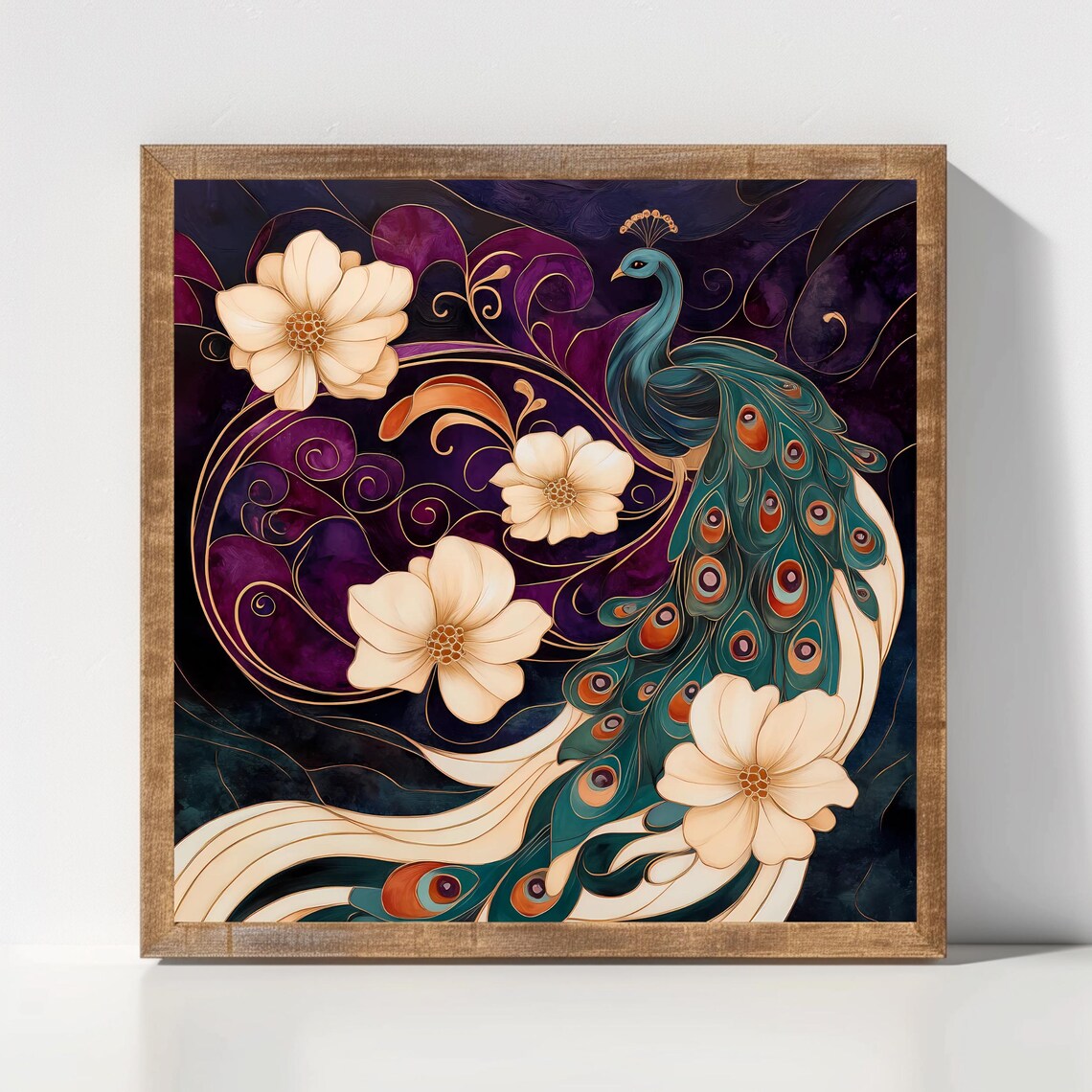 Peacock Art Print, Elegant Floral Wall Decor - Image 2