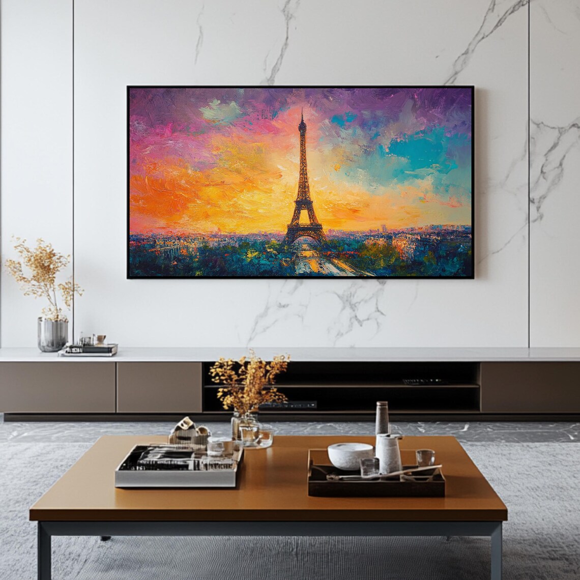 Eiffel Tower Sunset Paris Cityscape Art Print - Image 2
