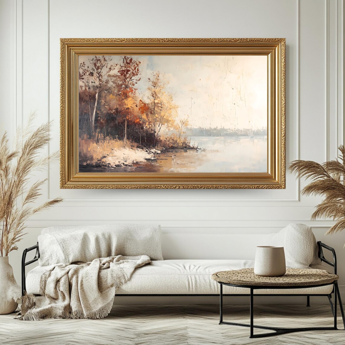 Antique Lakeside Autumn Vintage Fall Landscape - Image 4