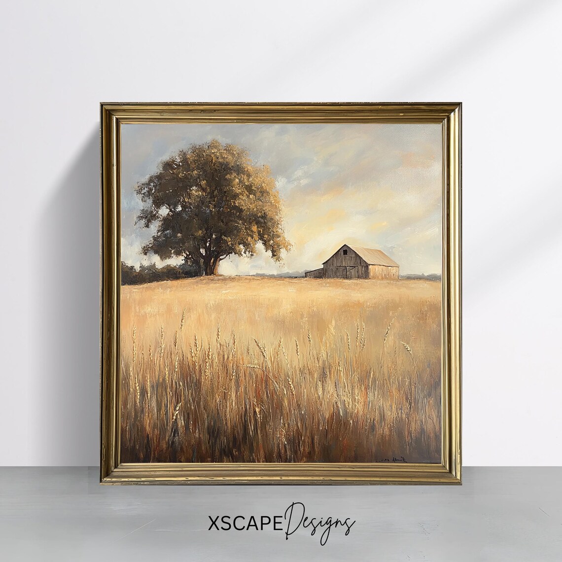 Farmhouse Barn Golden Wheat Field Rural Landscape Vintage Farm Poster