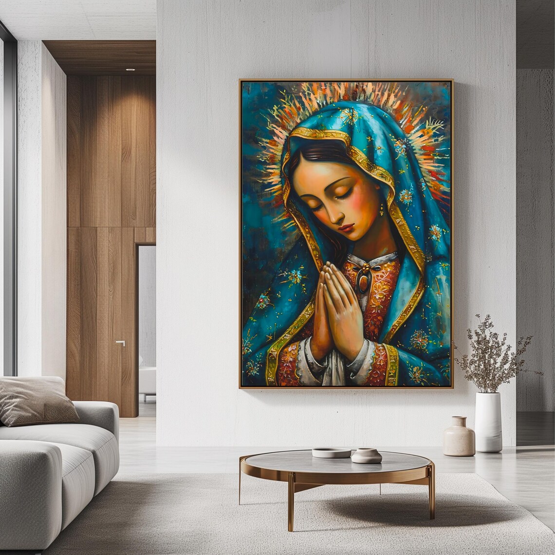 Our Lady of Guadalupe Praying Virgin Mary Teal Mantle Art Poster - Image 3