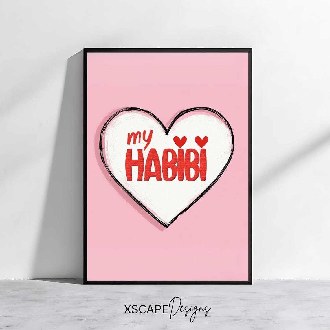My Habibi Heart Pink Romantic Love Quote Playful Wall Art Poster