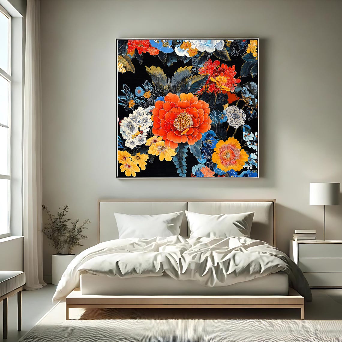 Bold Floral Wall Art Print Vibrant Botanical Print Square Modern Flower Design Colorful Peony Artwork - Image 2