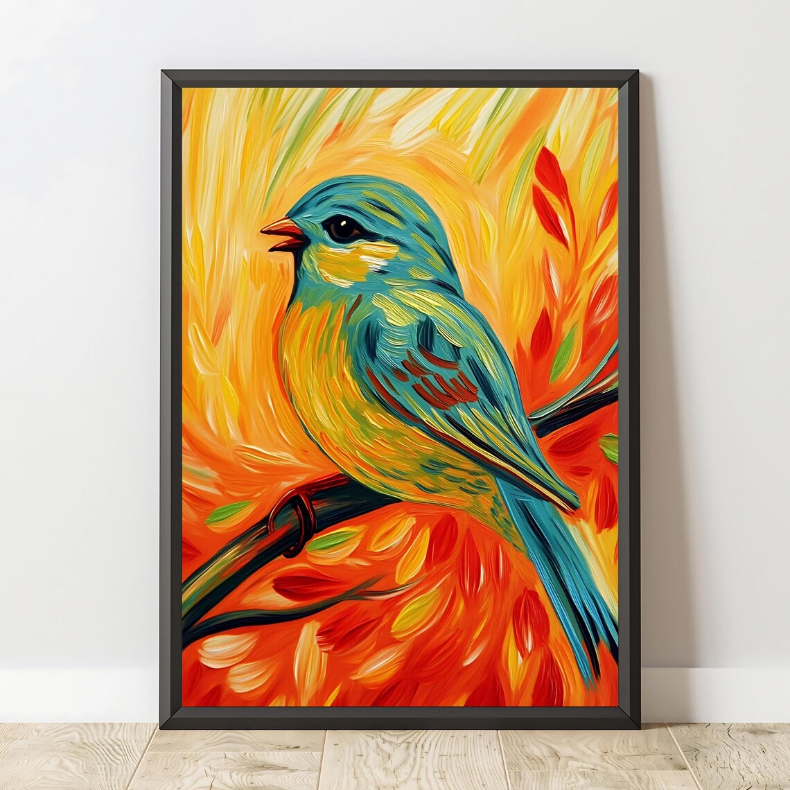Colorful Blue And Yellow Songbird On Branch Nature Art Poster - Image 2