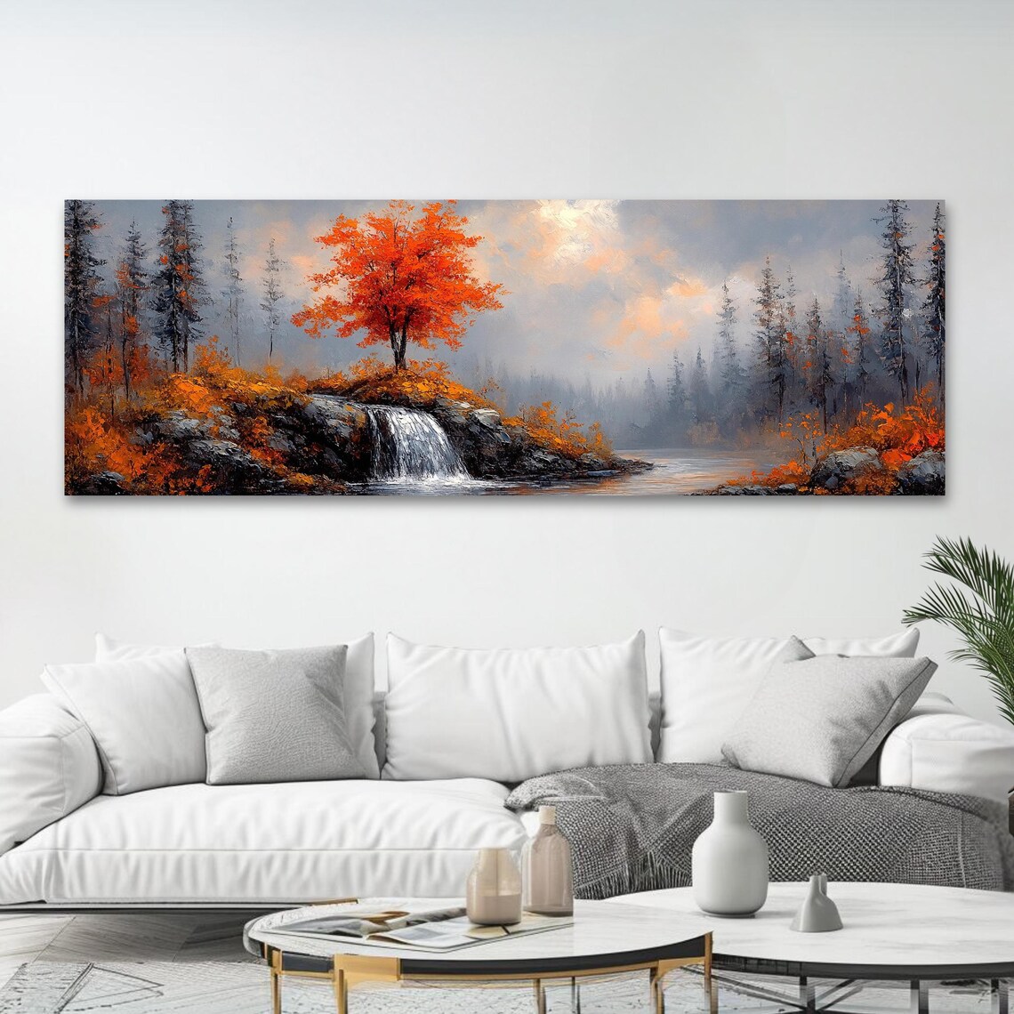 Autumn Landscape Art Print, Fall Forest Waterfall - Image 4
