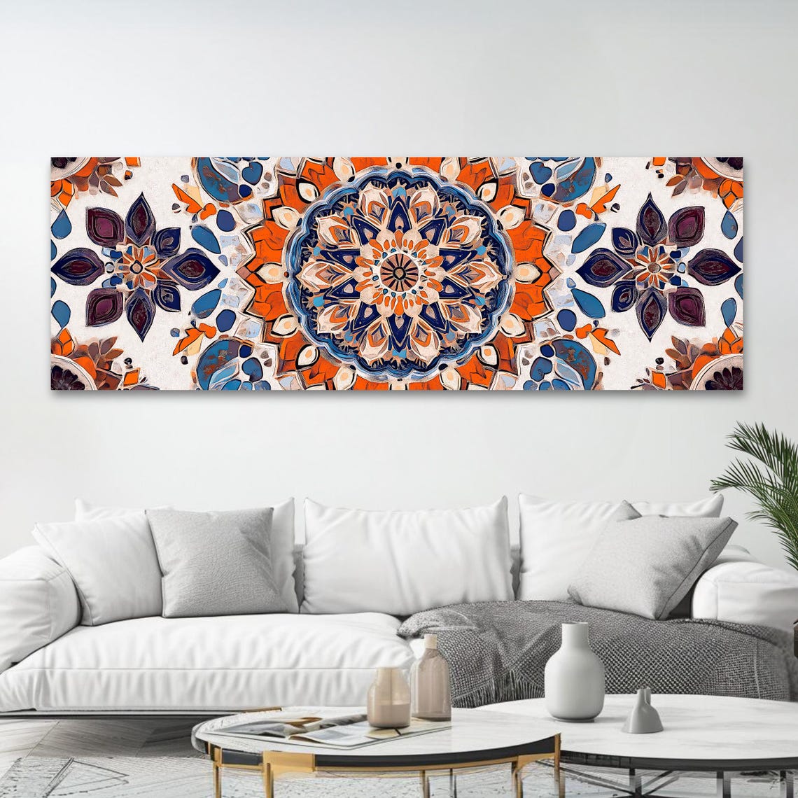 Islamic Geometric Mandala Orange Blue Arabic Panoramic Art Poster - Image 4