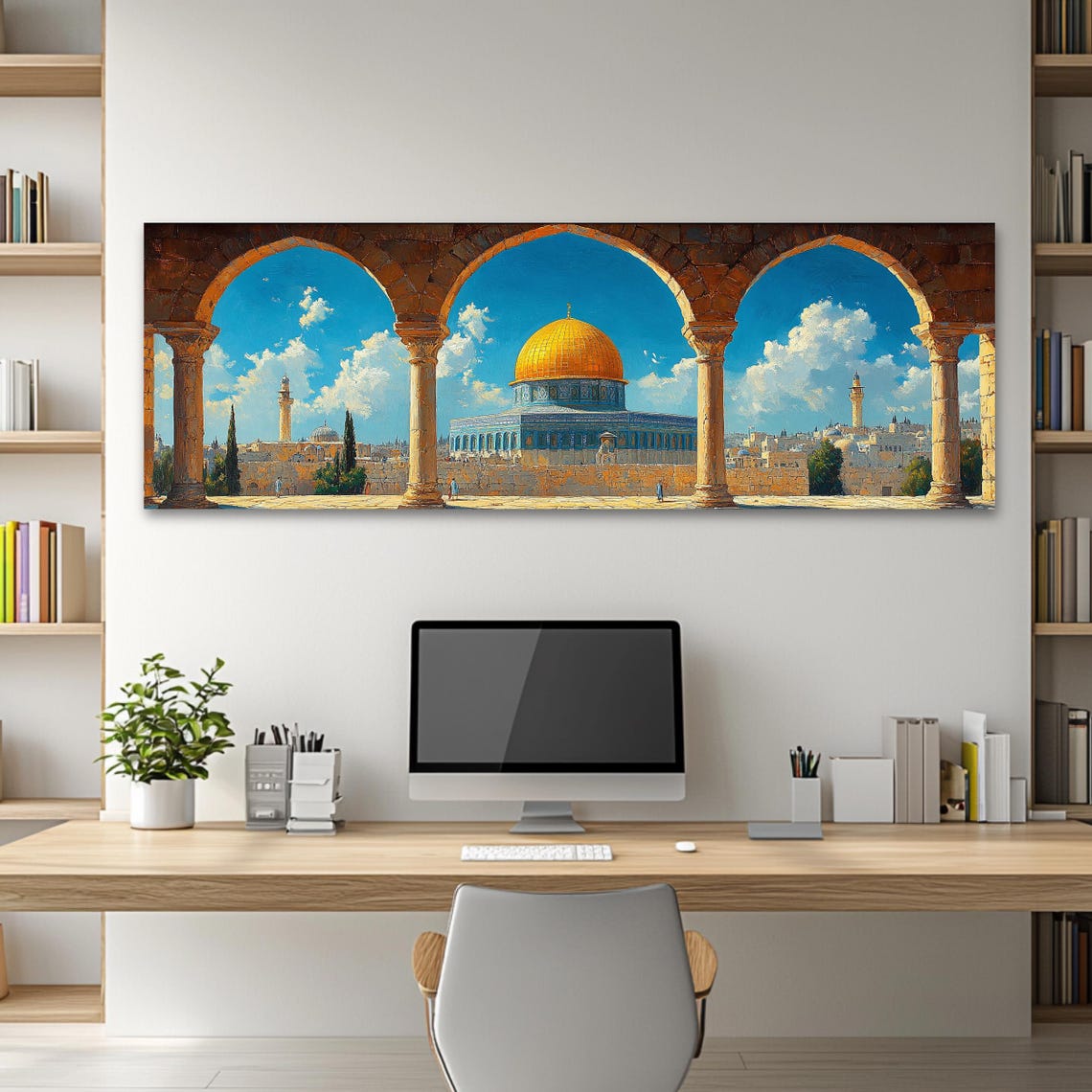 Masjid Al Aqsa Wall Art Long Horizontal Narrow Print Islamic Architecture Artwork For Above Couch Or Bed - Image 2
