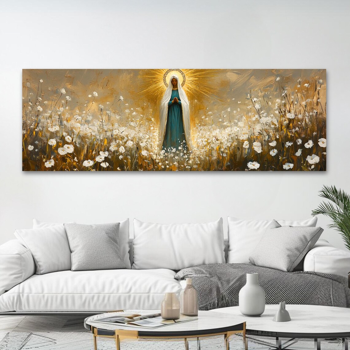 Virgin Mary Catholic Christian Art Print, Panoramic Devotional - Image 4