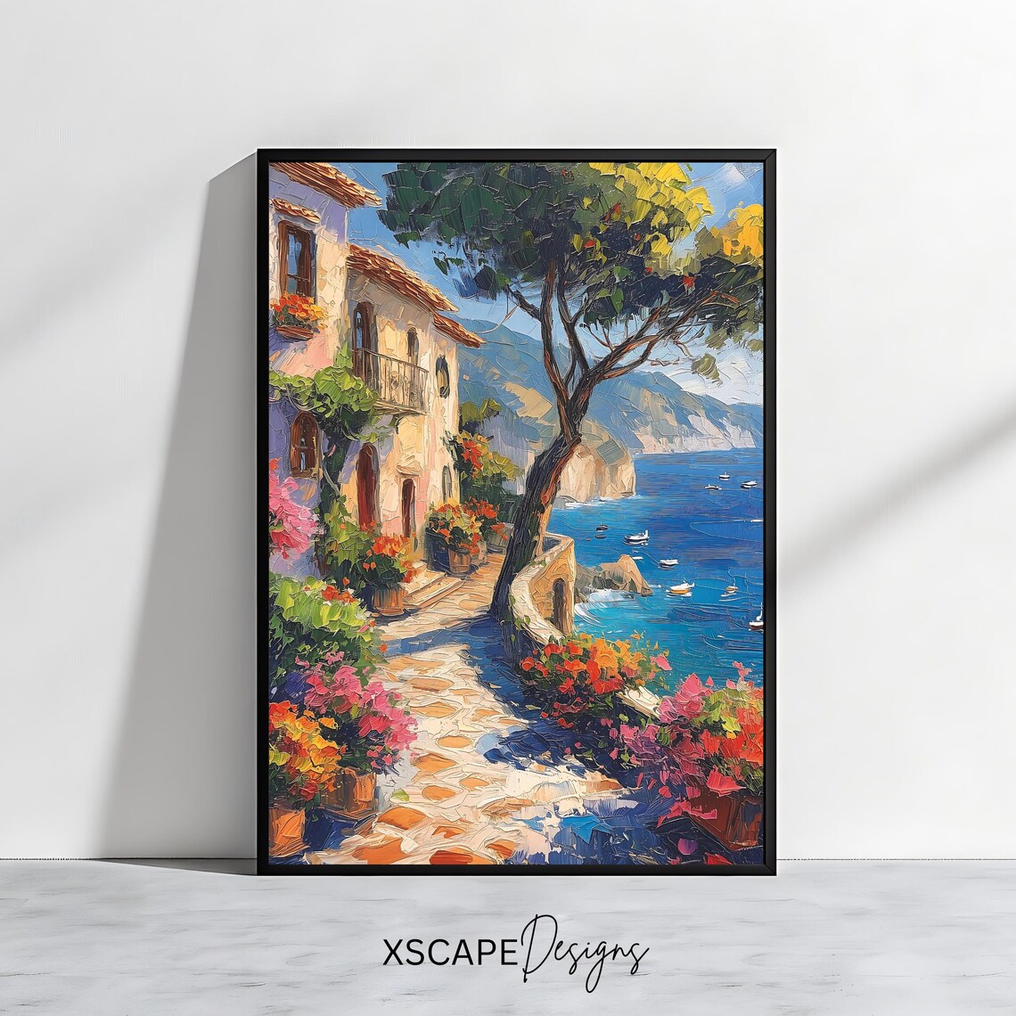 Mediterranean Coastal Poster, Seaside Art Print