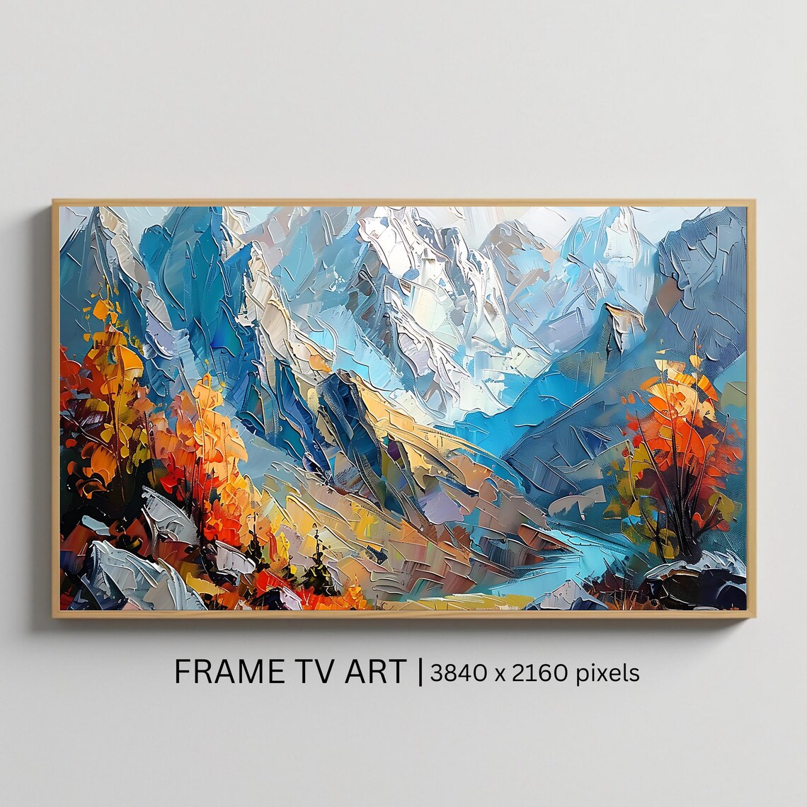 Snow Capped Mountain Vista with Autumn Forest Impasto Nature Poster