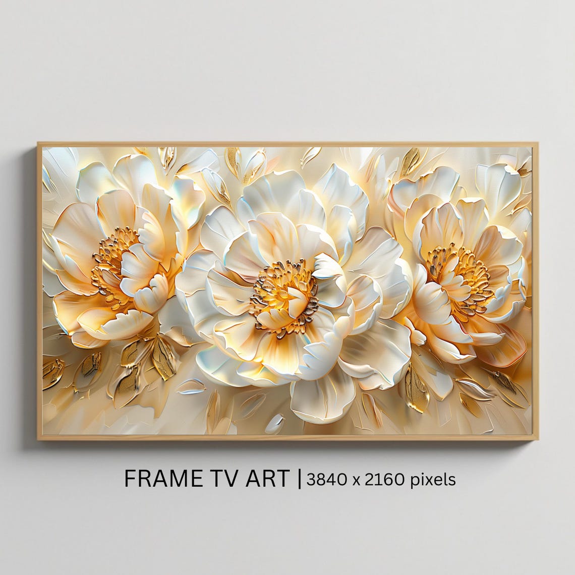 White And Gold Peonies 3D Impasto Relief Elegant Floral Poster