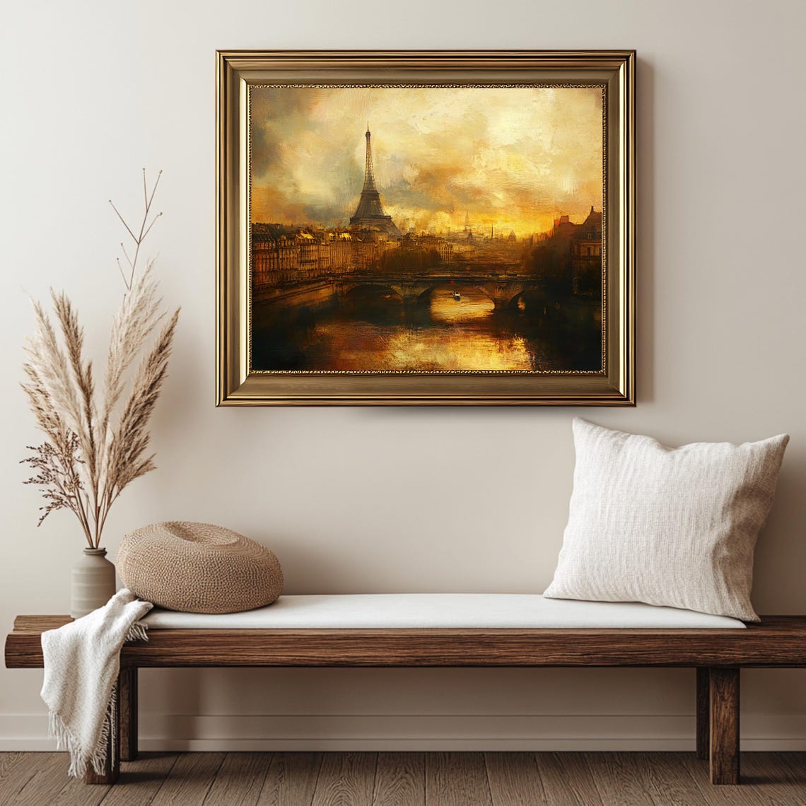 Paris Eiffel Tower Golden Sunset Seine River Bridge Cityscape Poster - Image 2