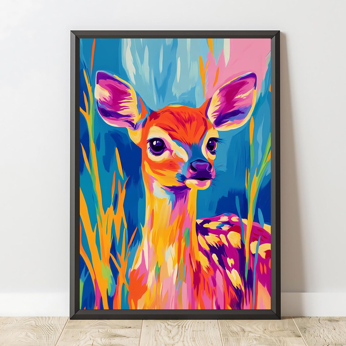 Neon Pop Art Fawn Deer Portrait Colorful Wildlife Modern Animal Wall Art - Image 2