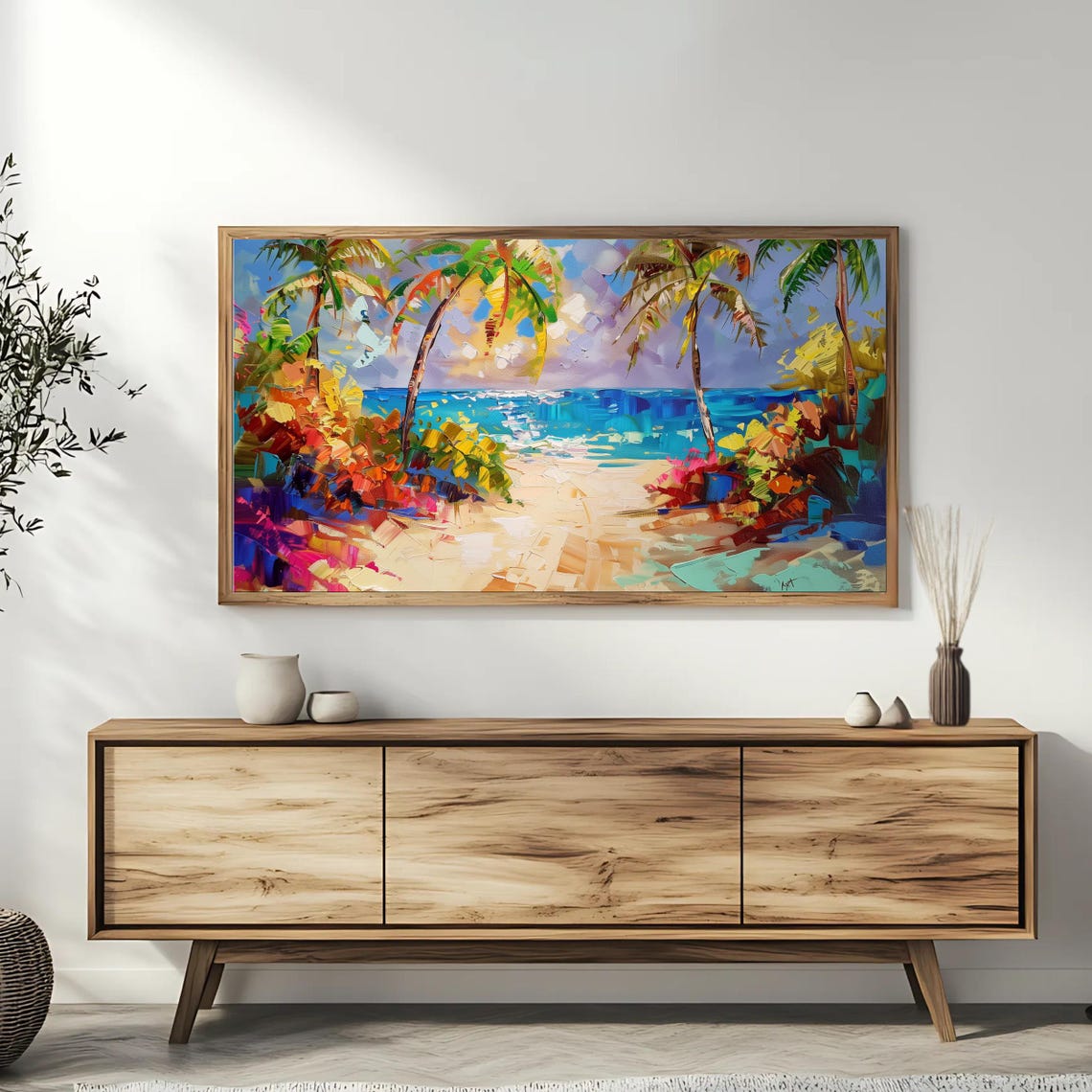 Tropical Beach Palm Trees Impressionist Sunset Island Travel Poster - Image 3