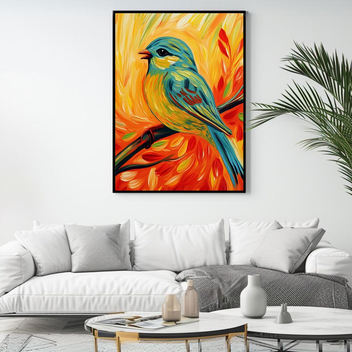 Colorful Blue And Yellow Songbird On Branch Nature Art Poster - Image 4