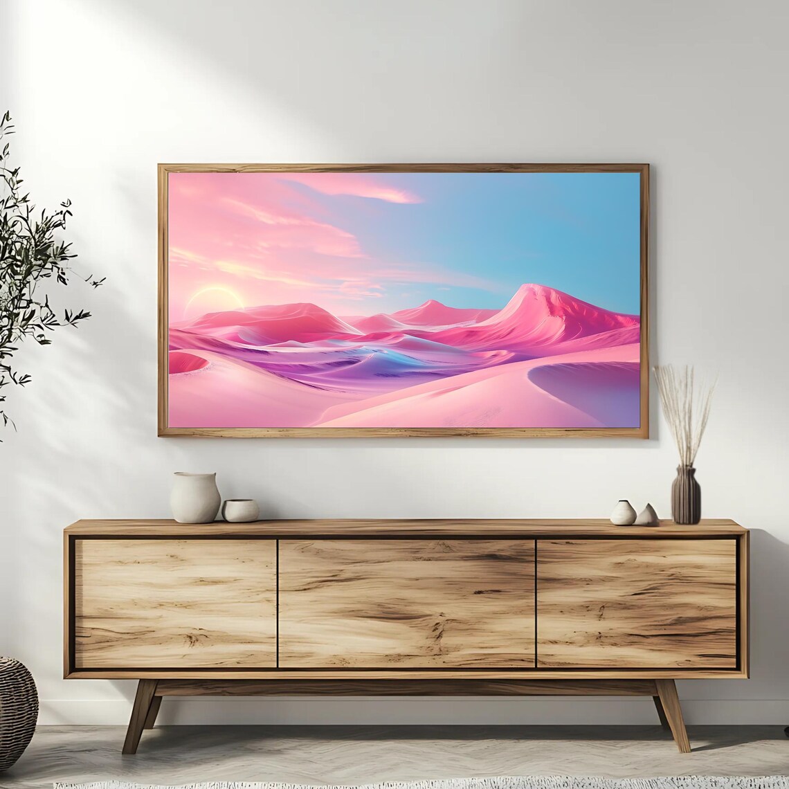 Dreamy Pink Desert Dunes Pastel Sunset Landscape TV Art Poster - Image 3