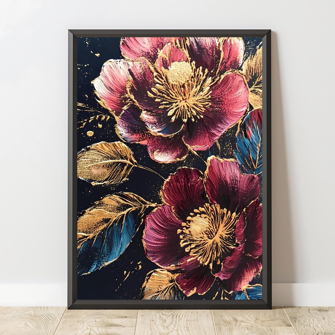 Gold Floral Artwork, Elegant Botanical Decor - Image 3