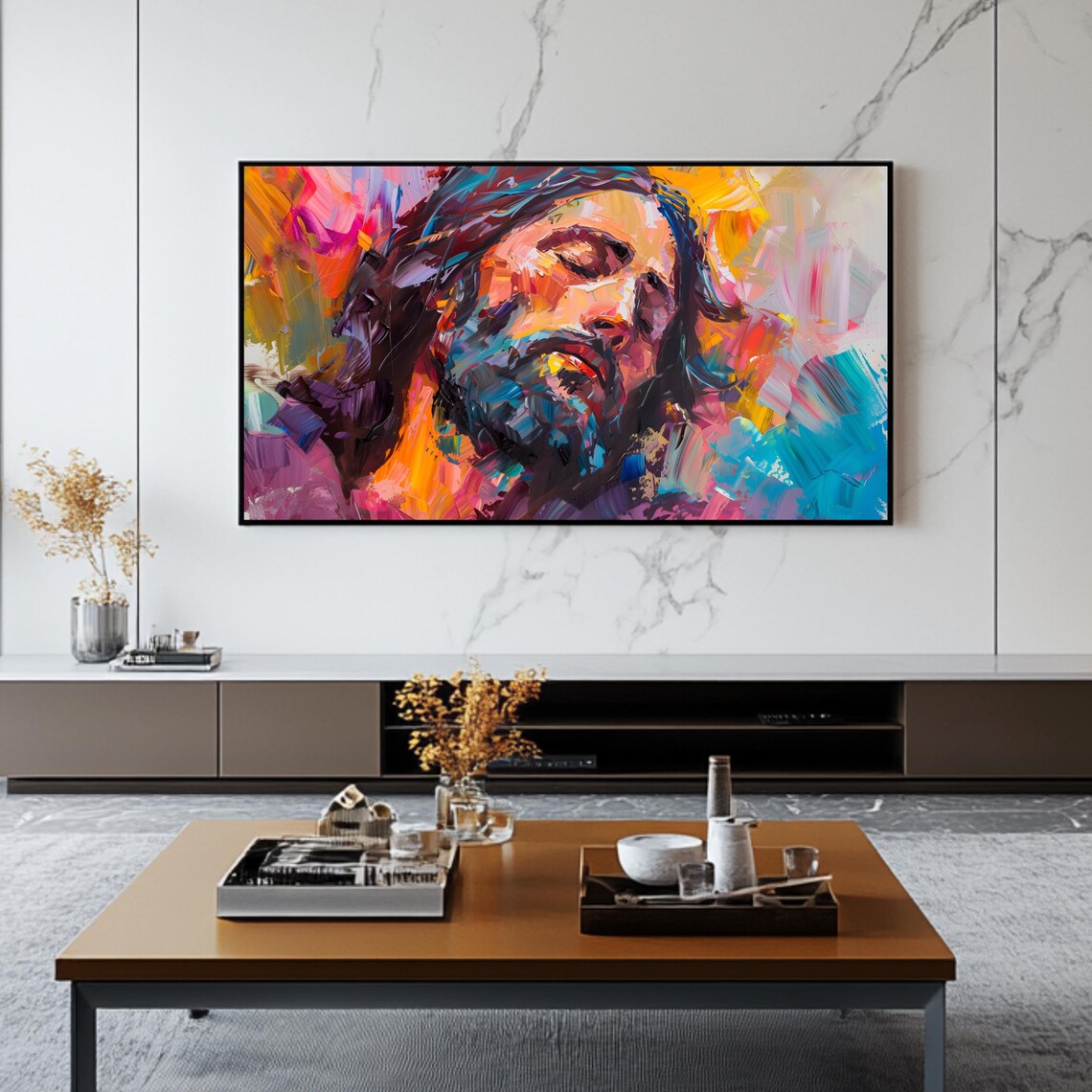 Jesus Christ Portrait Colorful Abstract Impasto Religious Art Poster - Image 2