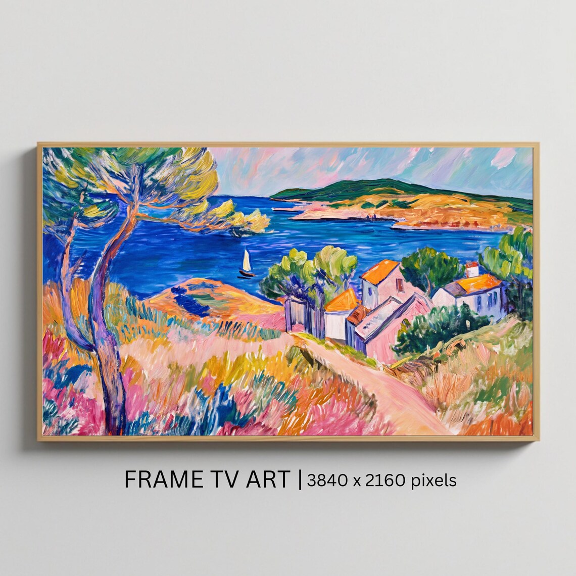 Mediterranean Coastal Village Sailboat Seascape Travel Poster