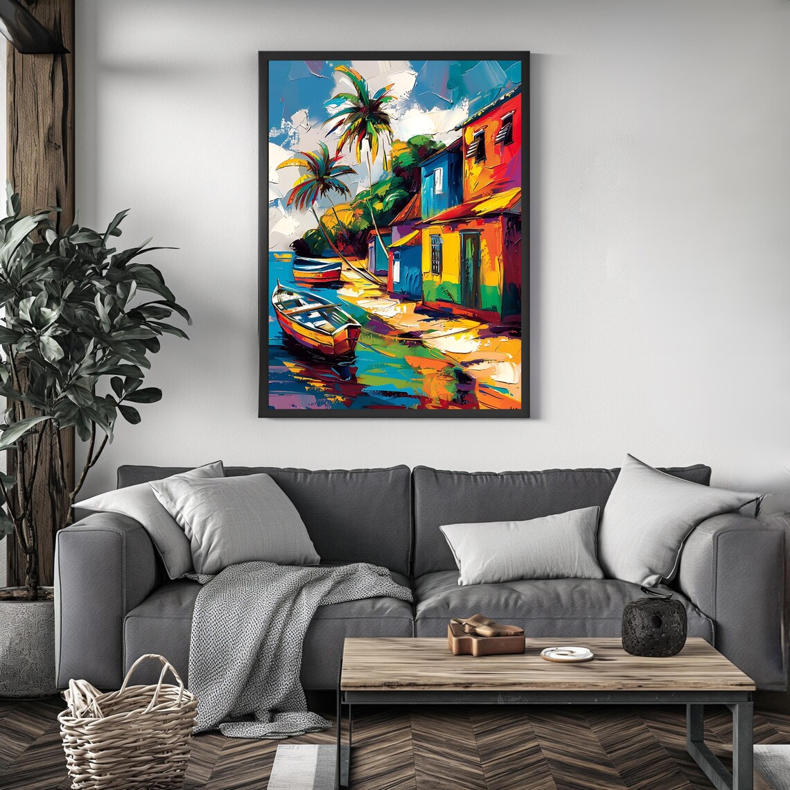 Caribbean Village Colorful Houses Boats Tropical Travel Poster - Image 4