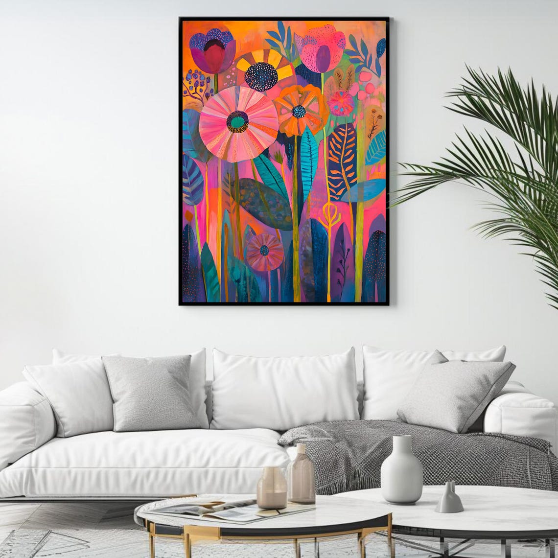 Vibrant Abstract Folk Art Flowers Colorful Botanical Wall Poster - Image 4