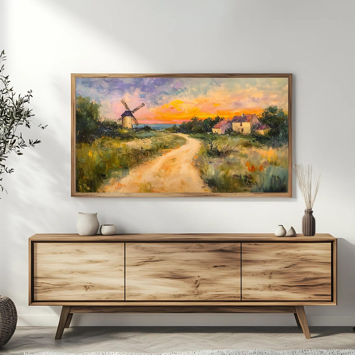 Rustic Windmill Sunset Art For Frame Tv Scenic Countryside Roku Screensaver Smart Tv Wall Art - Image 3