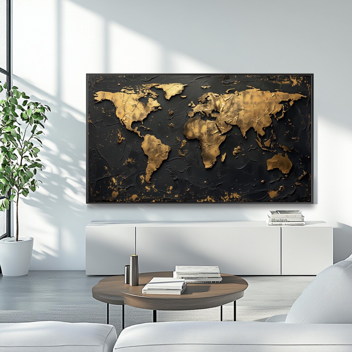 Gold Foil World Map On Black Textured Abstract Travel Poster - Image 4