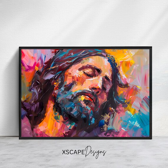 Jesus Christ Abstract Portrait Vibrant Faith Inspired Colorful Art Poster