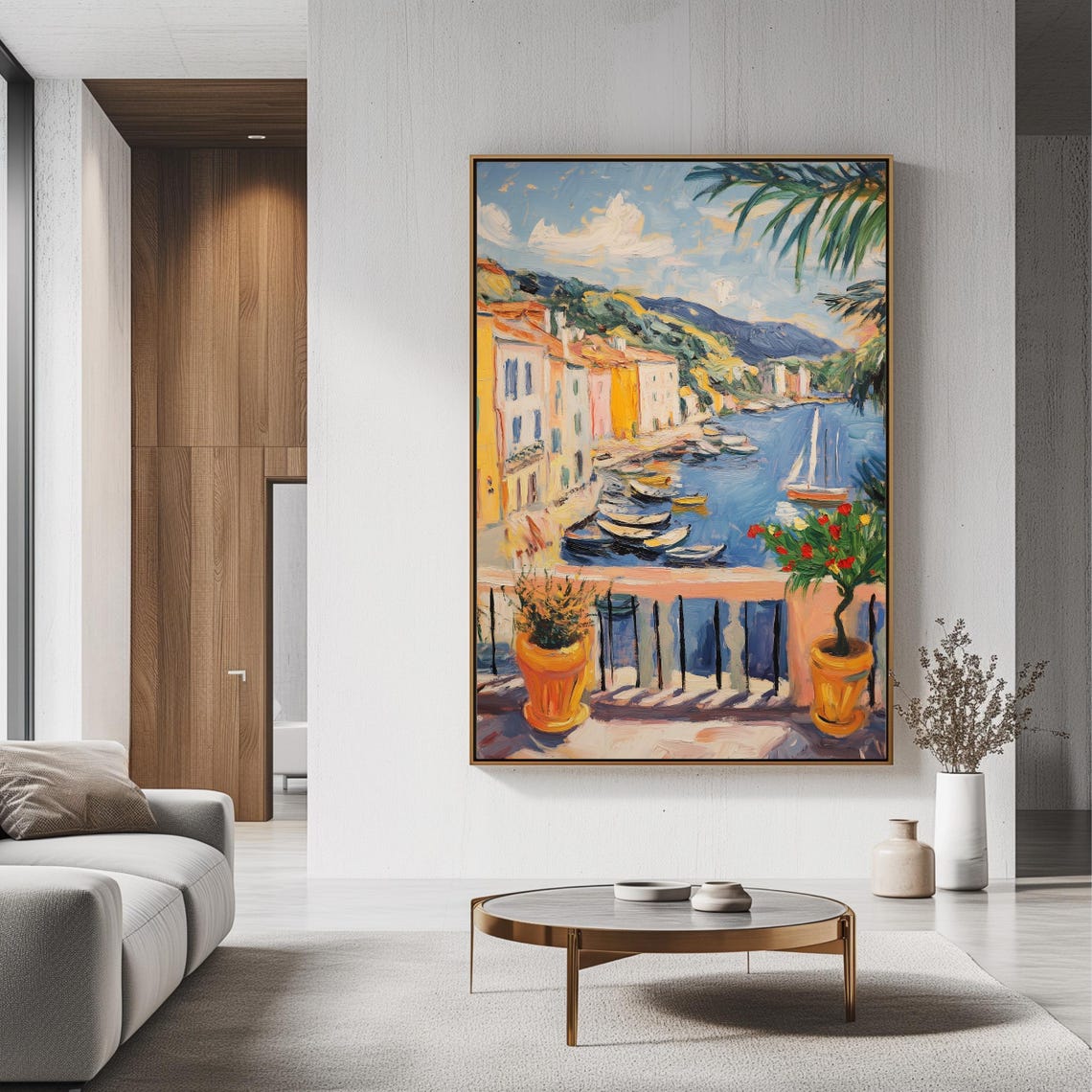 Mediterranean Harbor Terrace Boats Colorful Italian Coastal Art Poster - Image 3