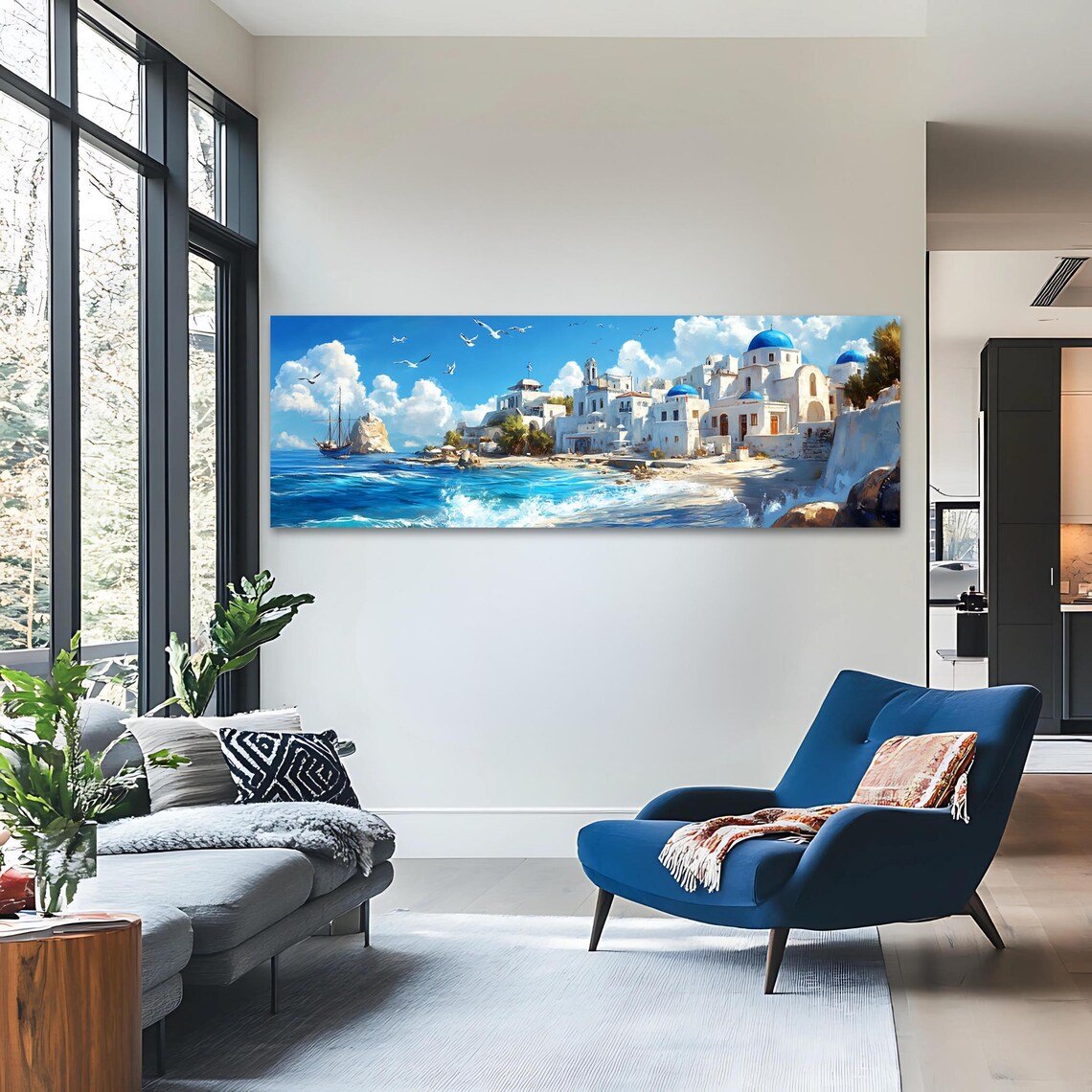 Santorini Seaside Travel Poster, Coastal Wall Art - Image 3