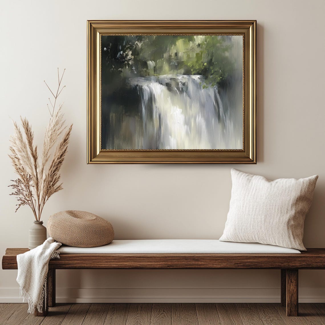 Misty Forest Waterfall White Grey Abstract Serene Nature Travel Poster - Image 2