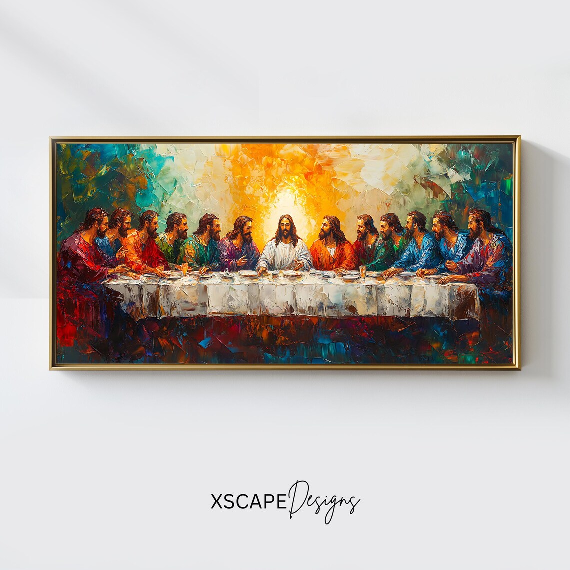 The Last Supper Vibrant Impasto Painting Jesus Apostles Biblical Art Poster