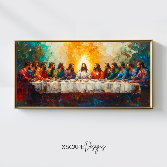 The Last Supper Vibrant Impasto Painting Jesus Apostles Biblical Art Poster