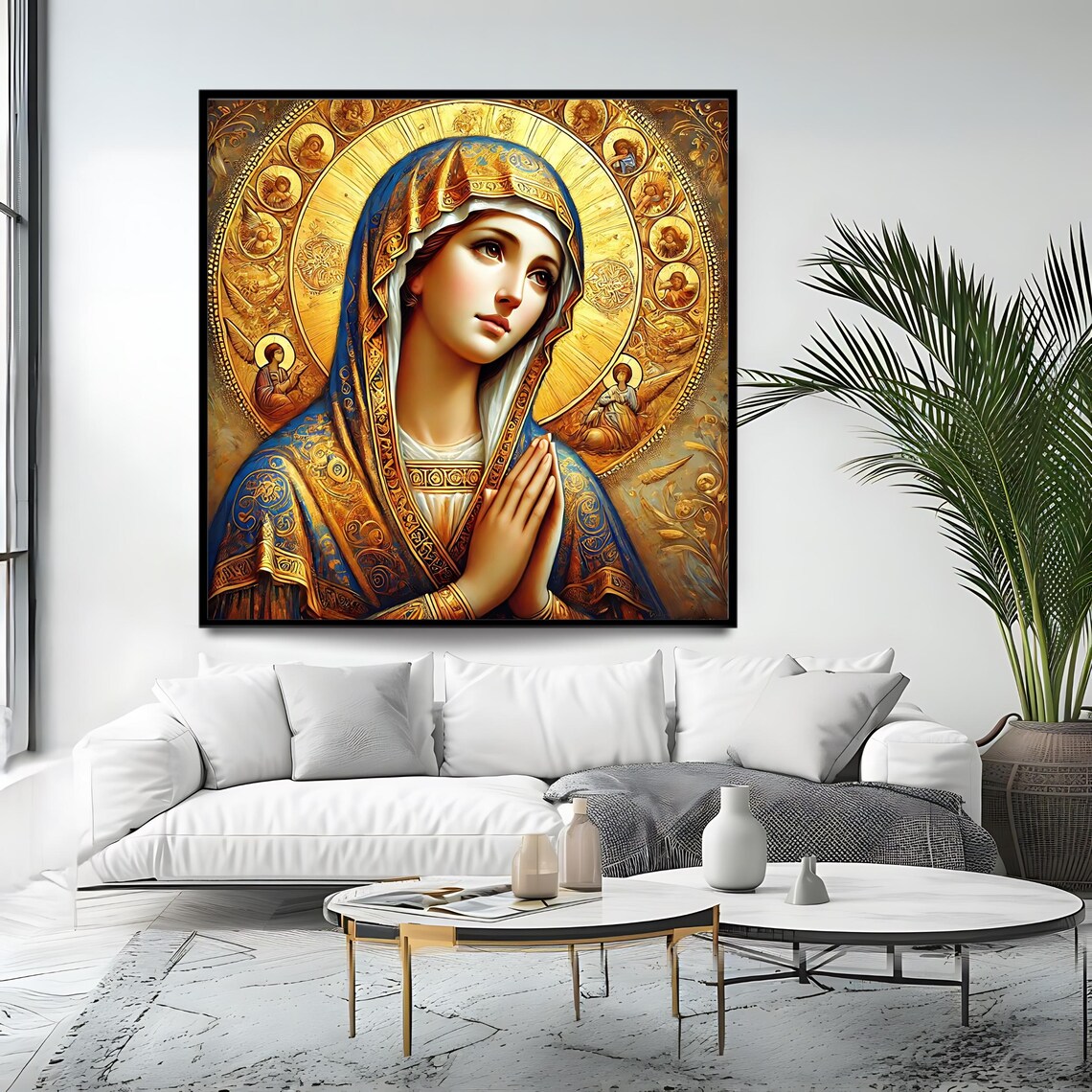 Blessed Virgin Mary Byzantine Icon Golden Halo Madonna Prayer Religious Art Poster - Image 4