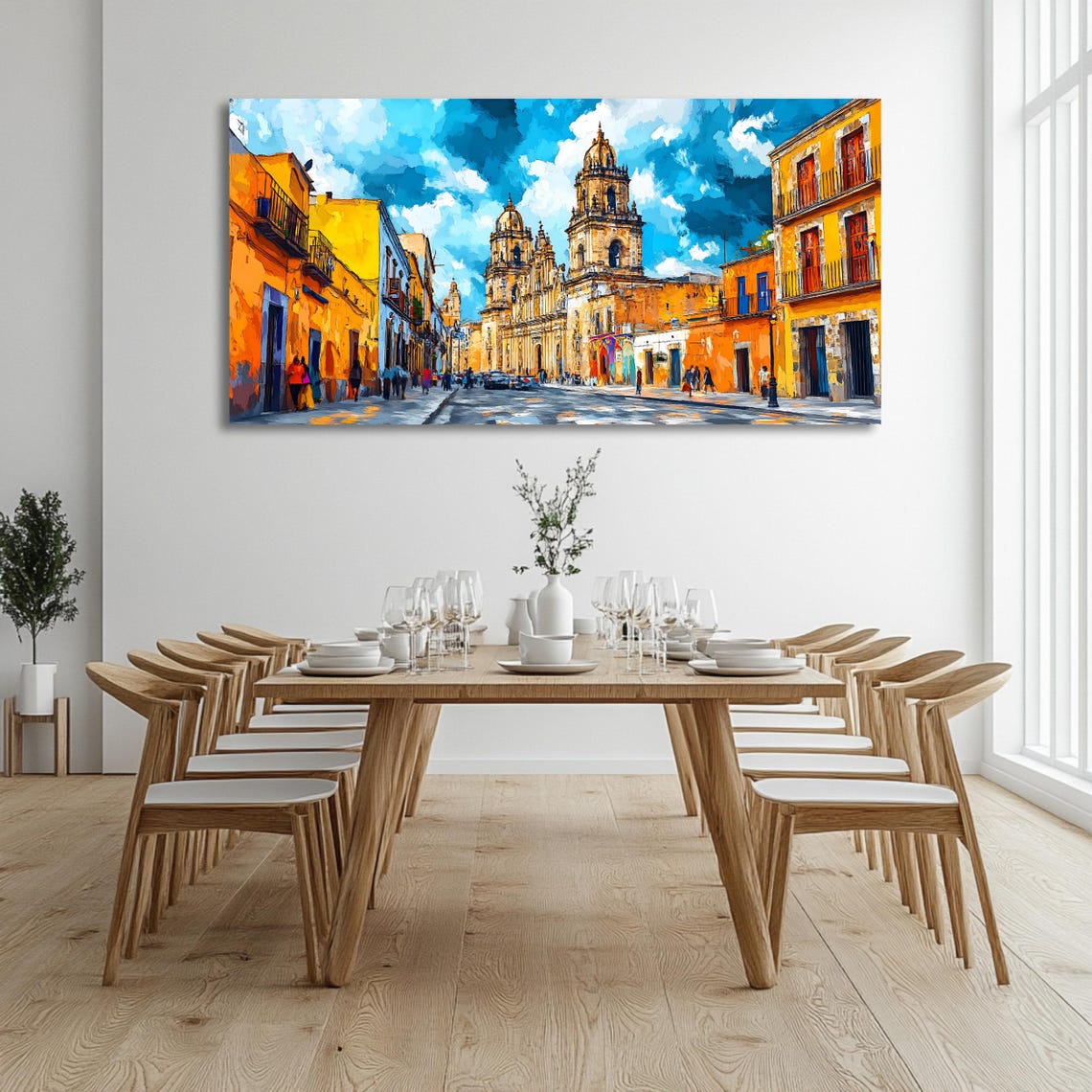 Mexico City Wall Art Long Horizontal Narrow Print Colorful Mexican Architecture For Above Couch Or Bed - Image 3