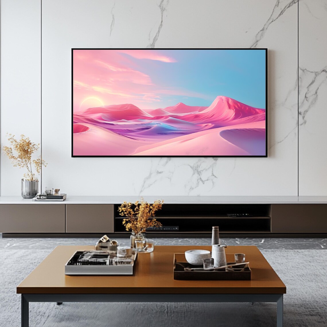 Dreamy Pink Desert Dunes Pastel Sunset Landscape TV Art Poster - Image 2