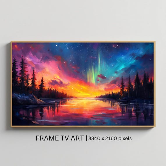 Northern Lights Landscape Art For Frame Tv Aurora Night Sky Roku Screensaver Smart Tv Wall Art