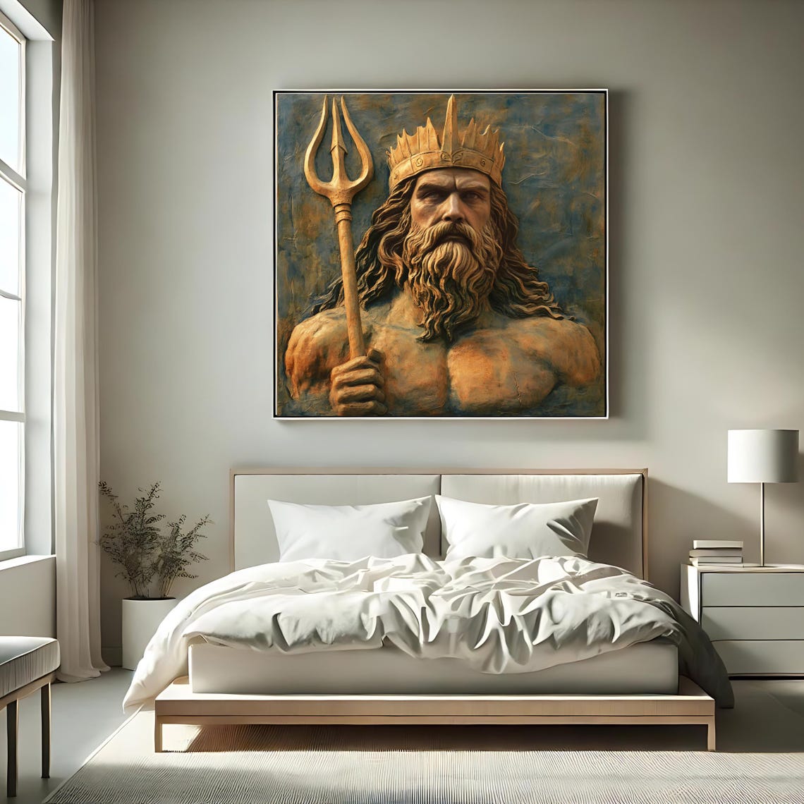 Poseidon Greek Sea God Trident Crown Dramatic Statue Art Wall Poster - Image 2
