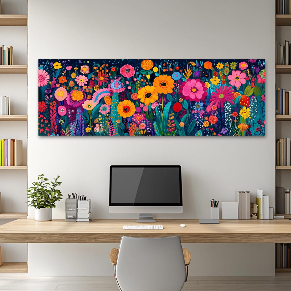 Colorful Wildflower Meadow Dark Botanical Garden Panoramic Art Poster - Image 2