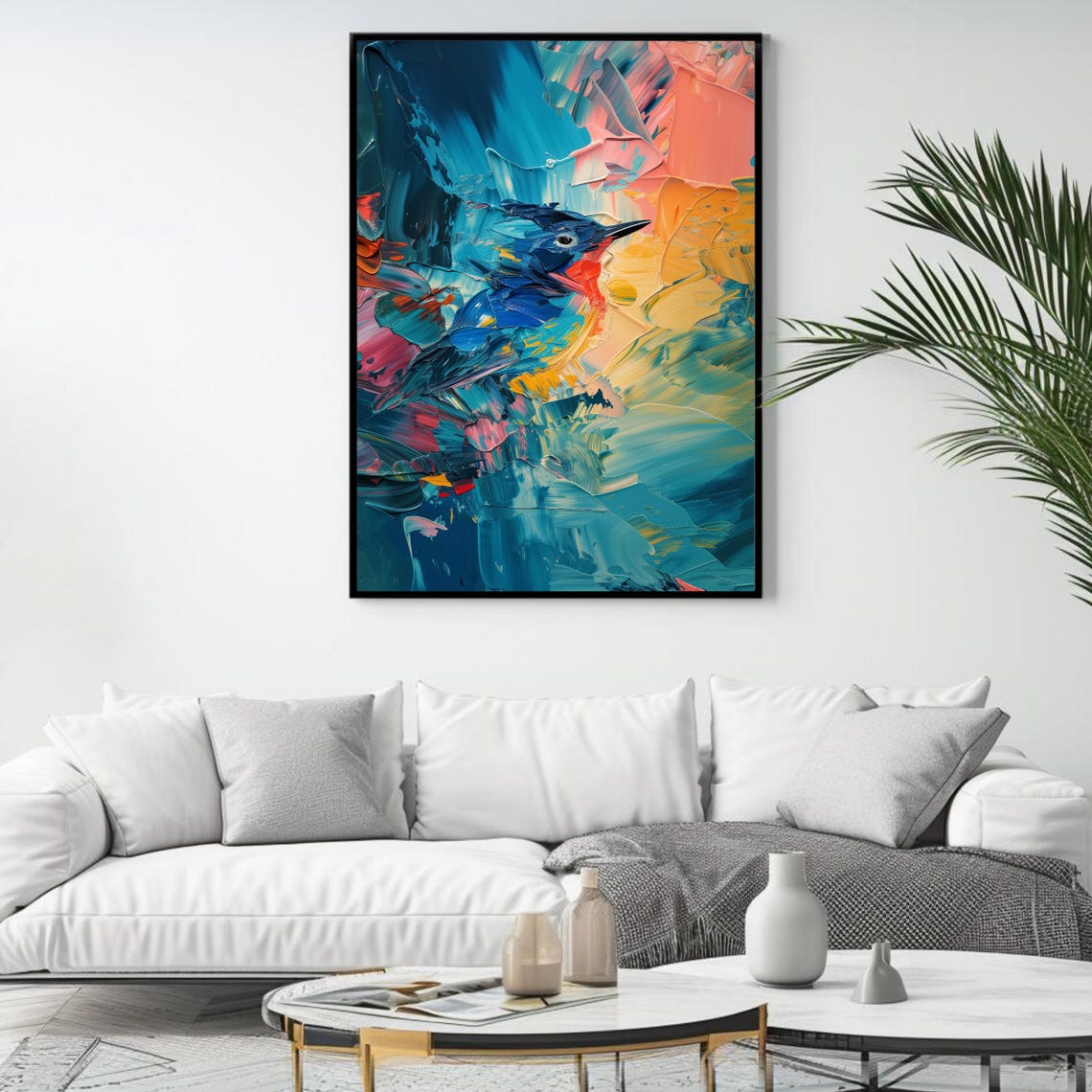 Abstract Blue Bird Colorful Palette Knife Modern Wildlife Poster - Image 4