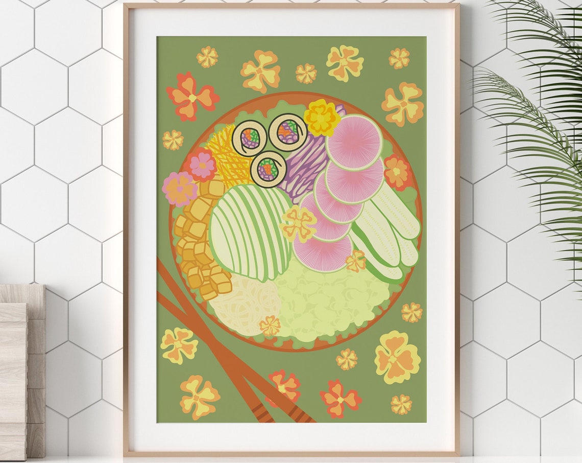 Sushi Bowl Illustration, Food Print Wall Art