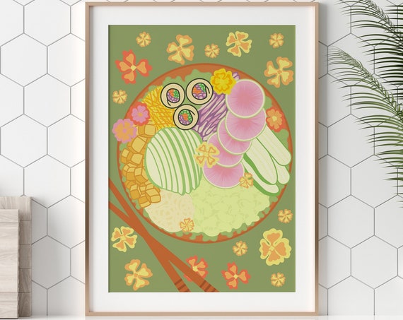 Sushi Bowl Illustration, Food Print Wall Art