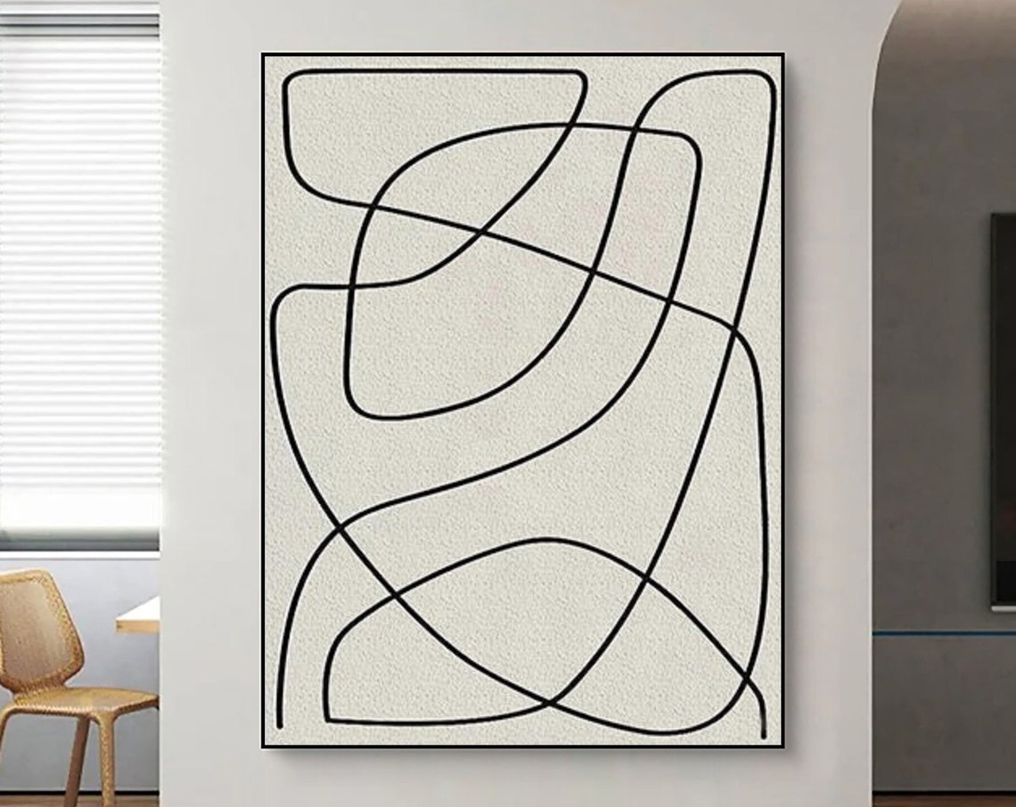 Black Ribbon Flow Lines Abstract On White Modern Wall Poster